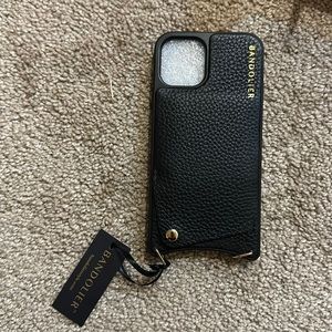 Bandolier SARAH iPhone 11 PRO Pebble Leather Crossbody  in Black/Gold